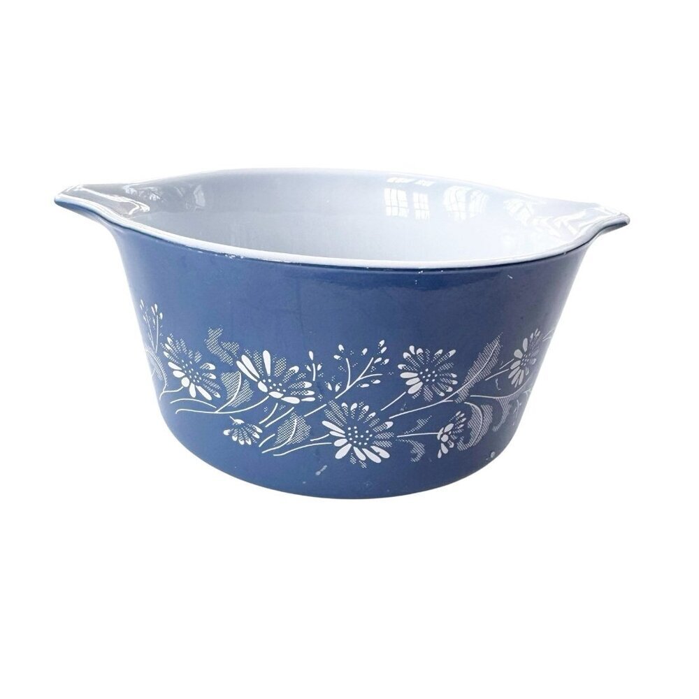 Vintage PYREX COLONIAL MIST Blue White  Casserole With Smokey Lid 473-B 1 Qt.